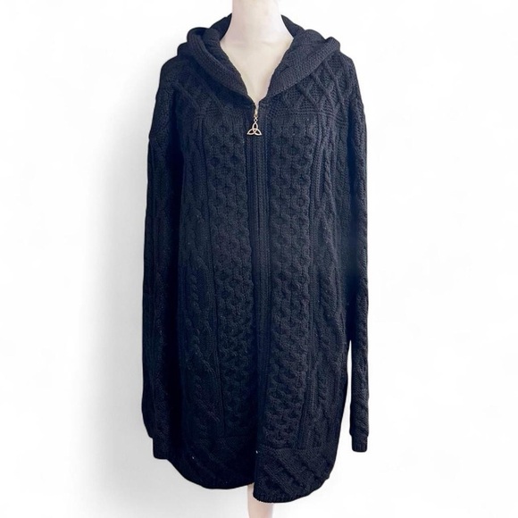 Black Hooded Cable Knit Cardigan - Picture 1 of 8